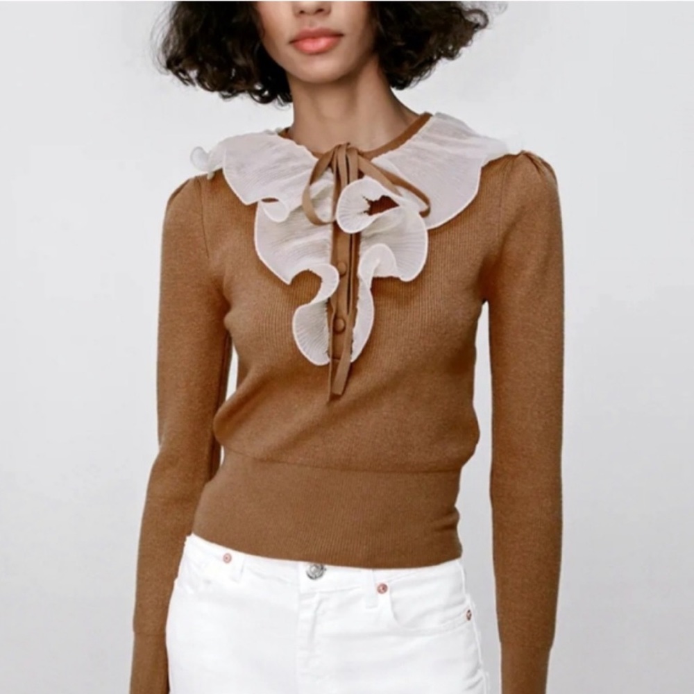 NWT ZARA COMBINATION RUFFLED SWEATER SIZE S 6873/152/700